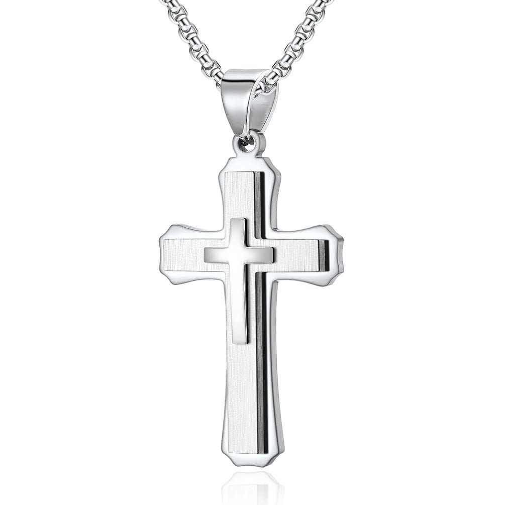 Trend titanium steel men's pendant 316 stainless steel dual color cross necklace jewelry