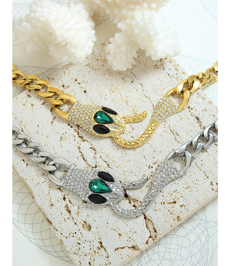 golden hot sales hip-hop high quality zirconia snake necklace accessories