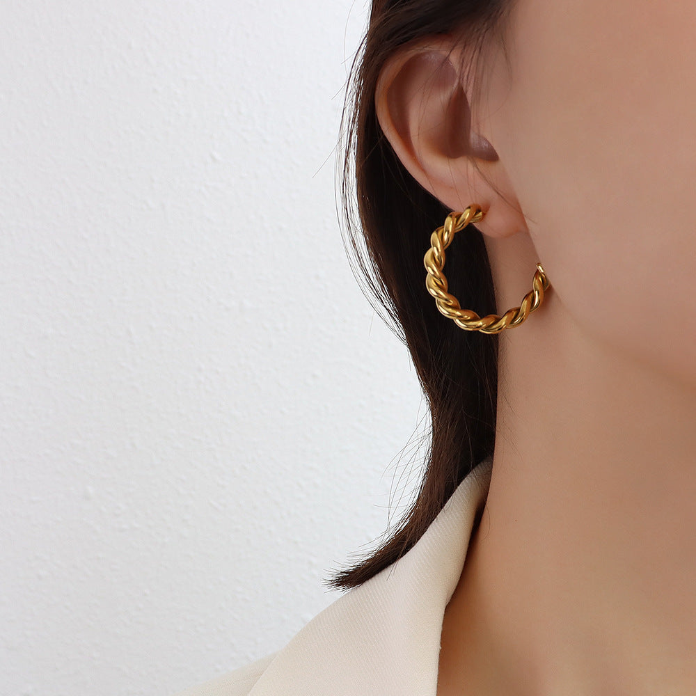 twist golden earrings hoops titanium steel 18k gold earrings