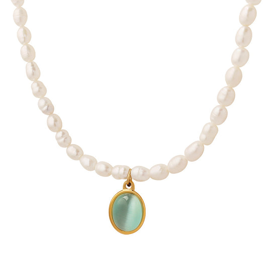 Freshwater pearl opal stone pendant female luxury pearl necklace