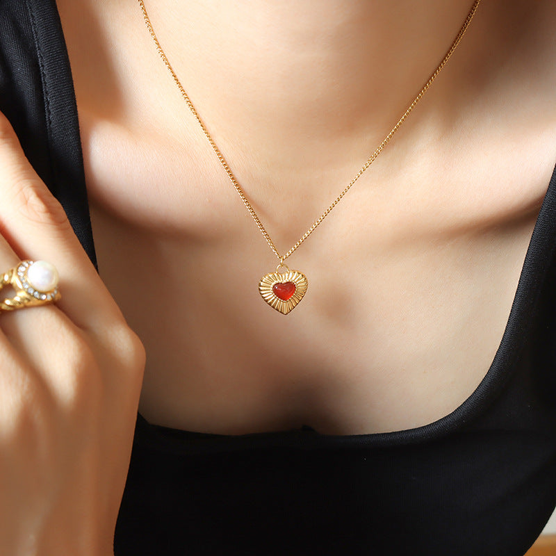 red agate pendant, necklace, earring, waterproof golden jewelry set