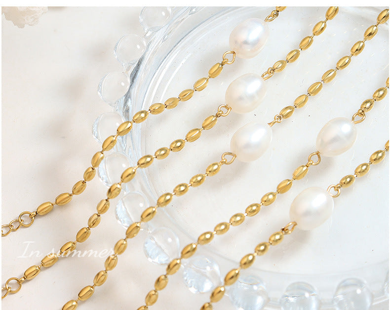 gold plated chain bracelet with freshwater pearls never faded color girlfriends jewelry