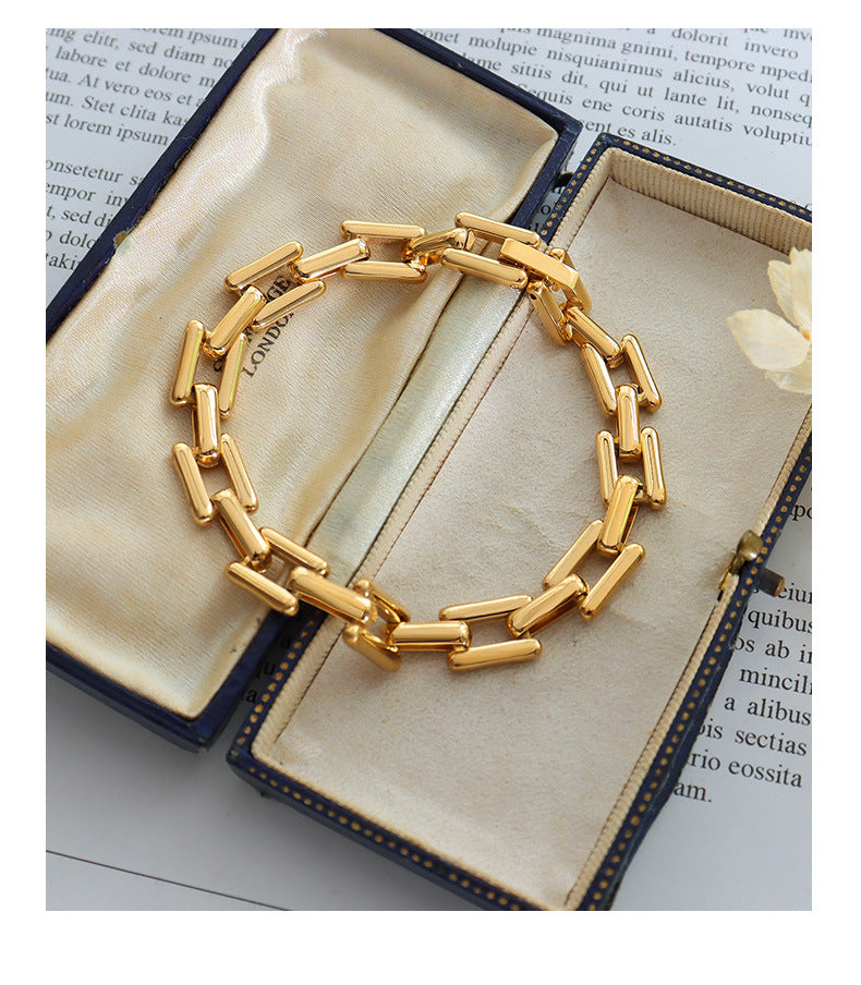 hot selling Women's Hip hop gold-plated stainless-steel chain necklace and bracelet jewelry set