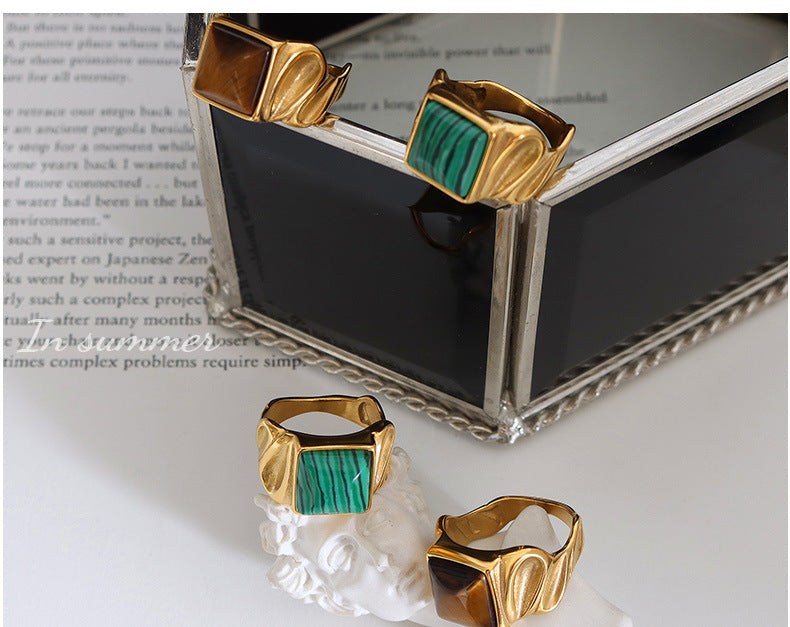 Hip-hop fashion tiger eye natural stone inlaid stainless steel ring