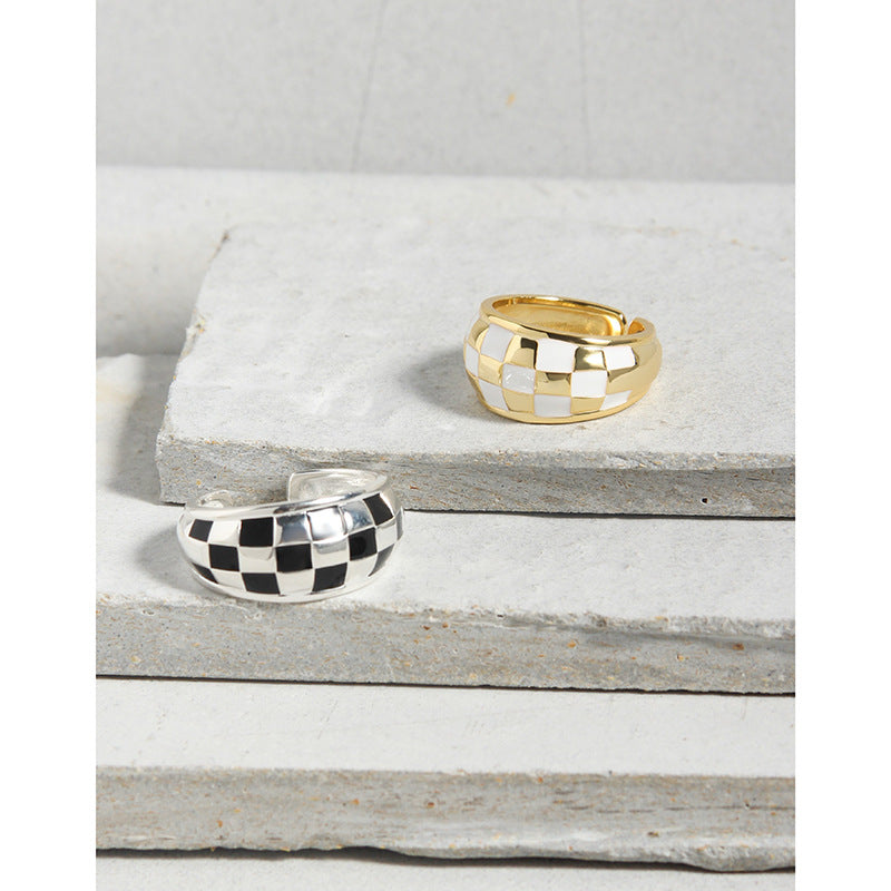 chessboard sterling silver S925 female fashion jump ring