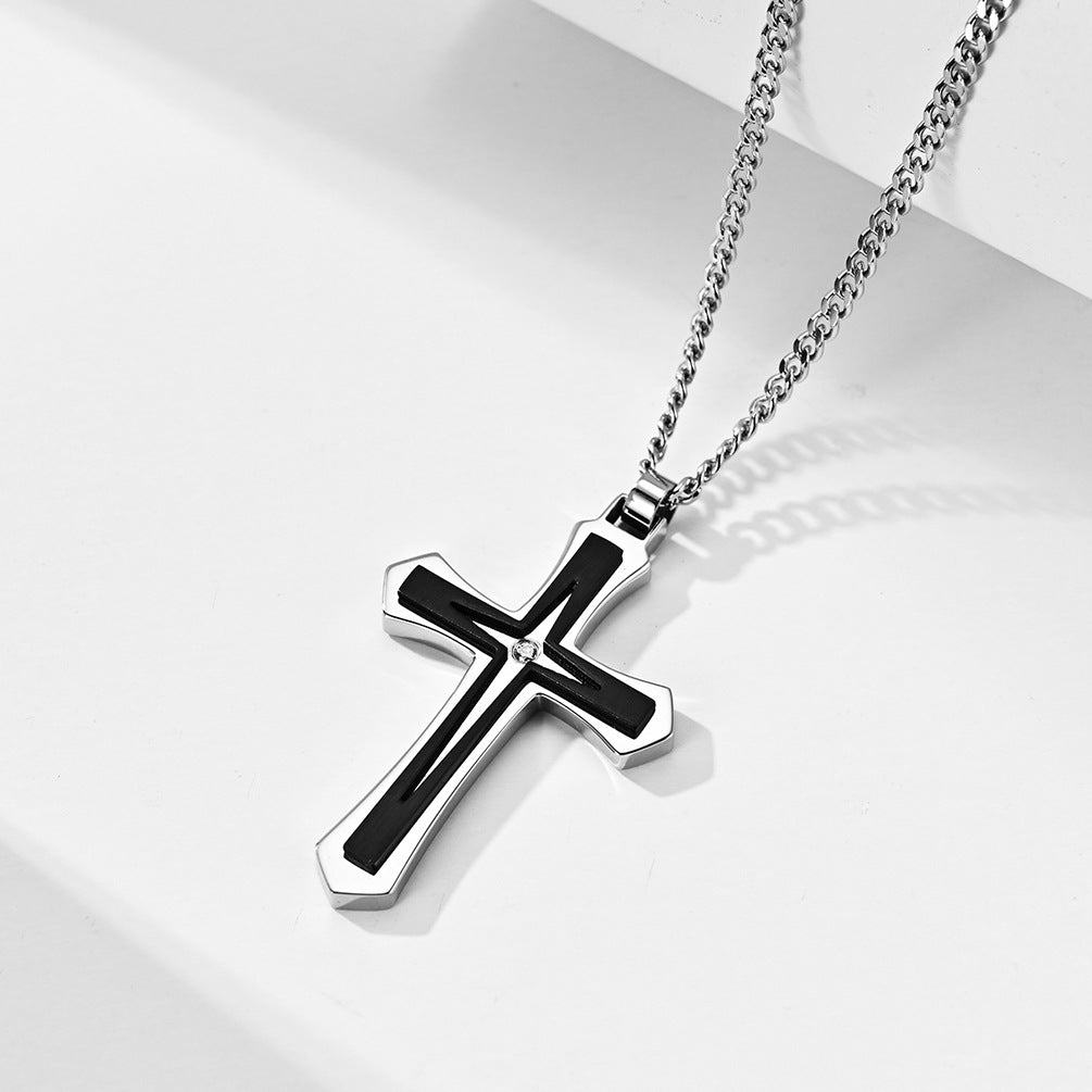 316 Stainless Steel Dual Color Cross Necklace New Trend Titanium Steel Men's Pendant