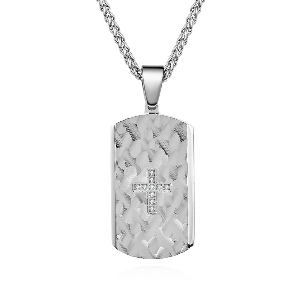 Stainless steel men's bark made diagonal edge with diamond military brand necklace