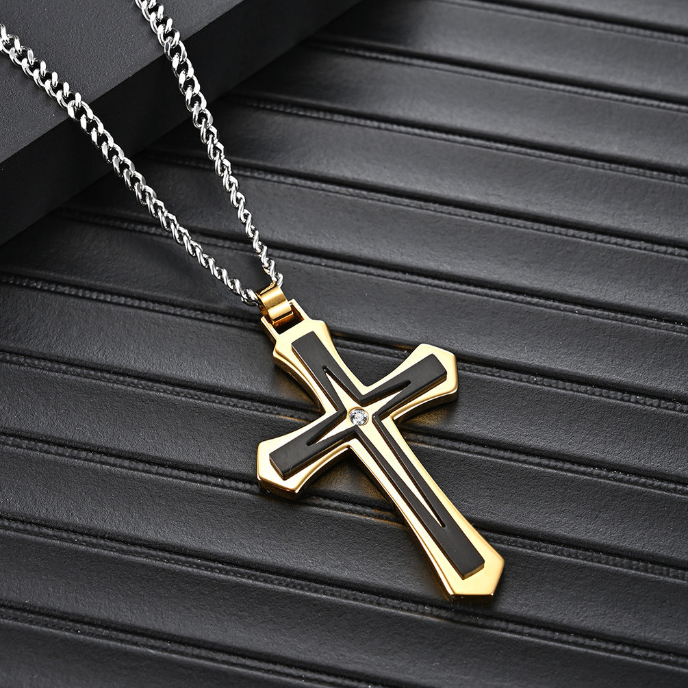 316 Stainless Steel Dual Color Cross Necklace New Trend Titanium Steel Men's Pendant