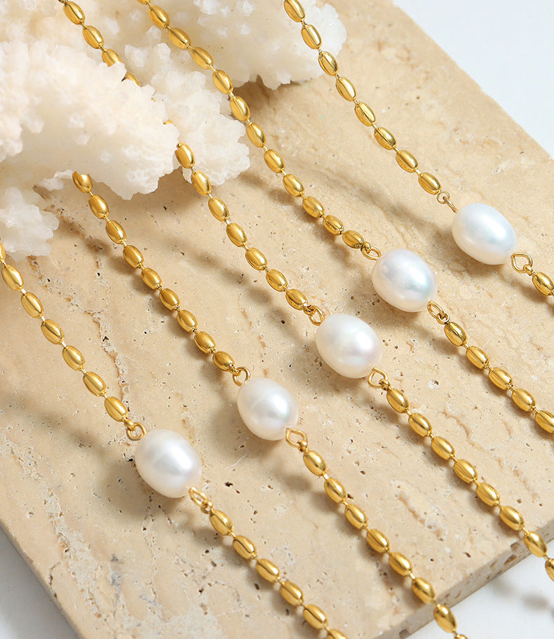 gold plated chain bracelet with freshwater pearls never faded color girlfriends jewelry