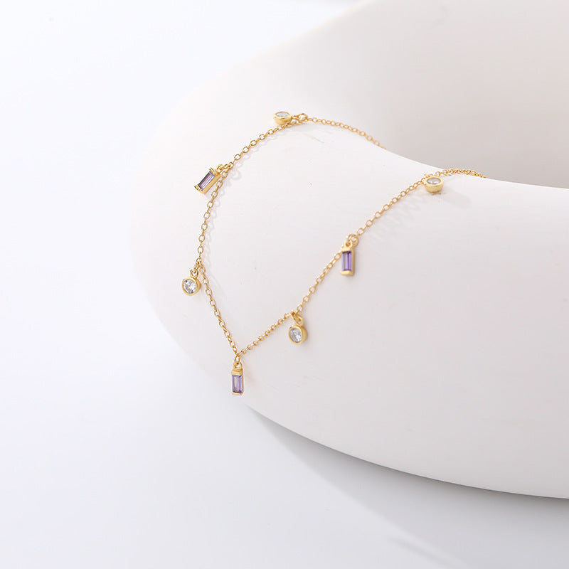 golden colorful luxutry geometric square cubic zirconia chain necklace female