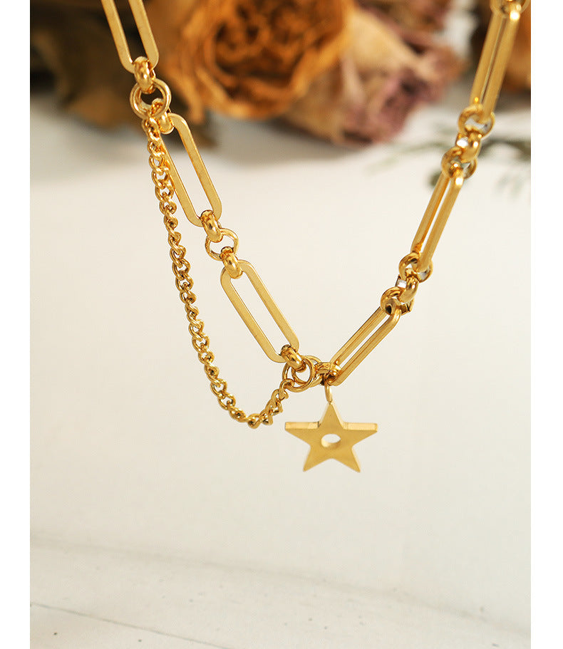 stars pendant necklace women's titanium steel gold-plated collar chain