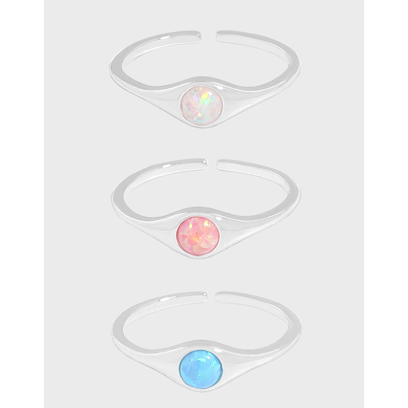 Simple opal opening sterling silver S925 female classic ring