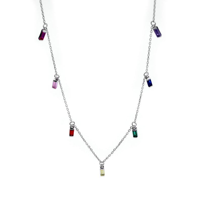 Silver Colorful Baguette Zirconia Necklace