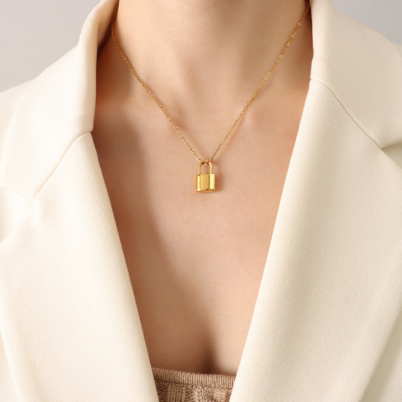 pearl cross chain stainless steel lock pendant three layers necklace gold plated jewelry