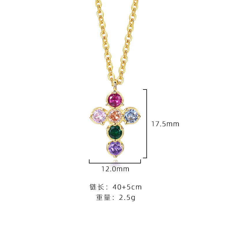 Colorful zircon necklace female cross pendant