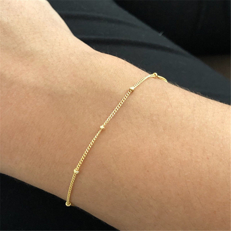 S925 Sterling Silver Beans Chain Overlay Bracelet Gold Beads Delicate Minority Design Premium Hand Jewelry