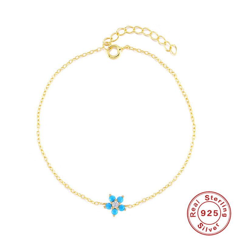 S925 sterling silver personality creative flower turquoise bracelet hot sale fashion jewelry