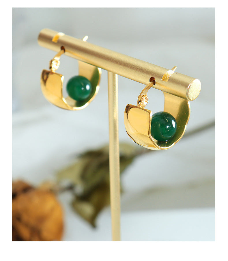 luxury emerald earrings titanium steel gold-plated women's fashion earring hoops