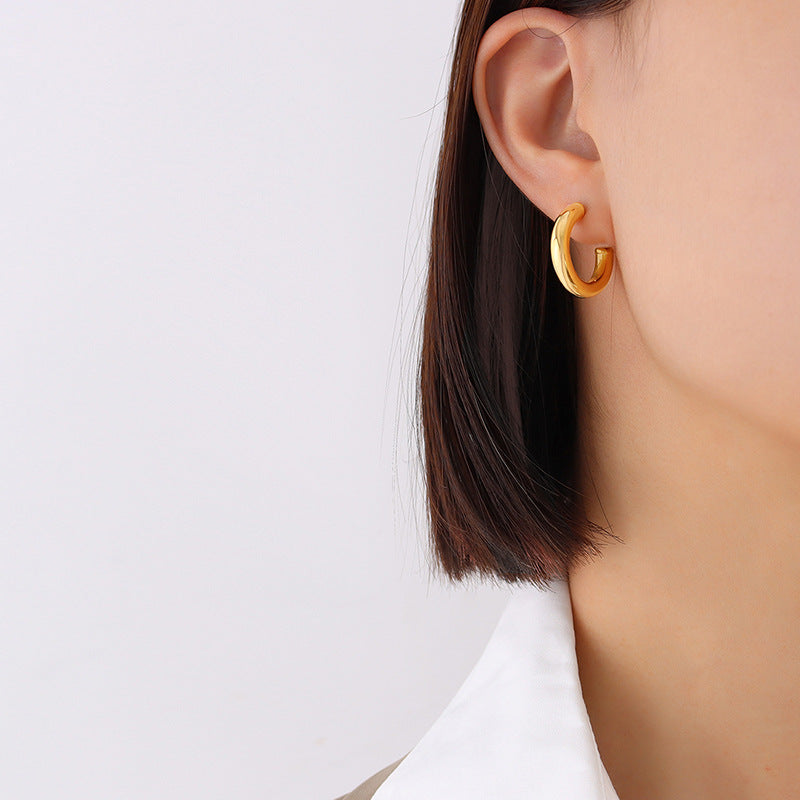 new fashion versatile high-quality C-shaped stainless steel earrings hoops