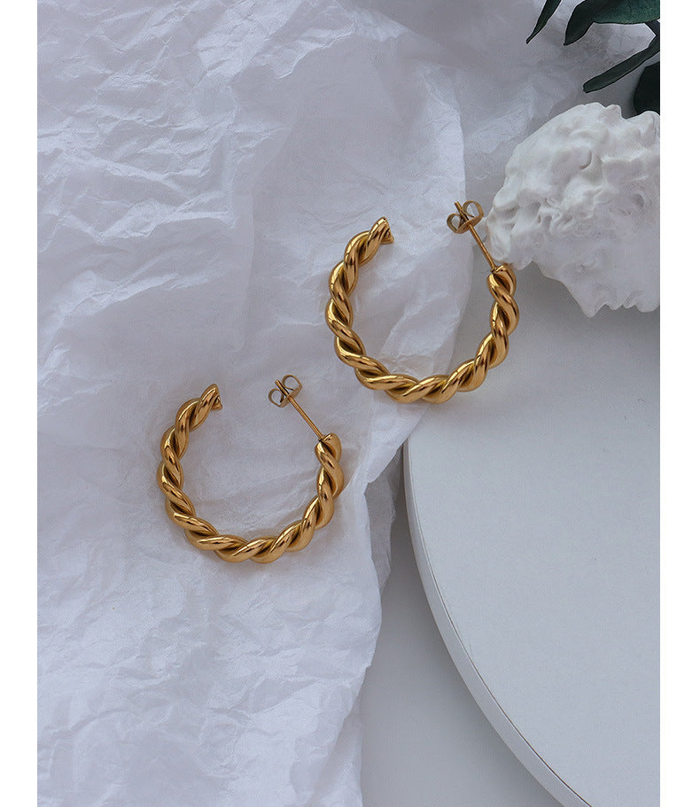 twist golden earrings hoops titanium steel 18k gold earrings