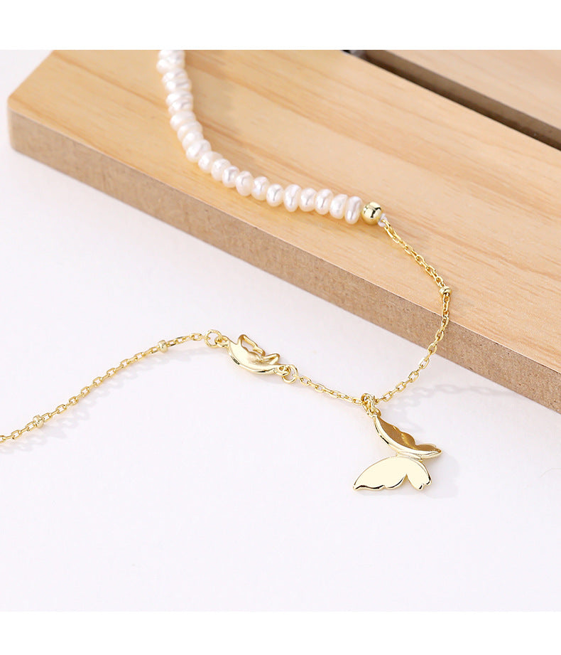 Golden Butterfly Pearl Necklace Women's Choker Collar Chain