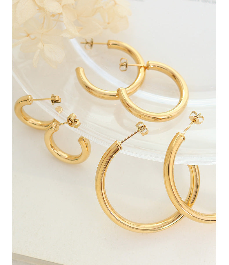 new fashion versatile high-quality C-shaped stainless steel earrings hoops